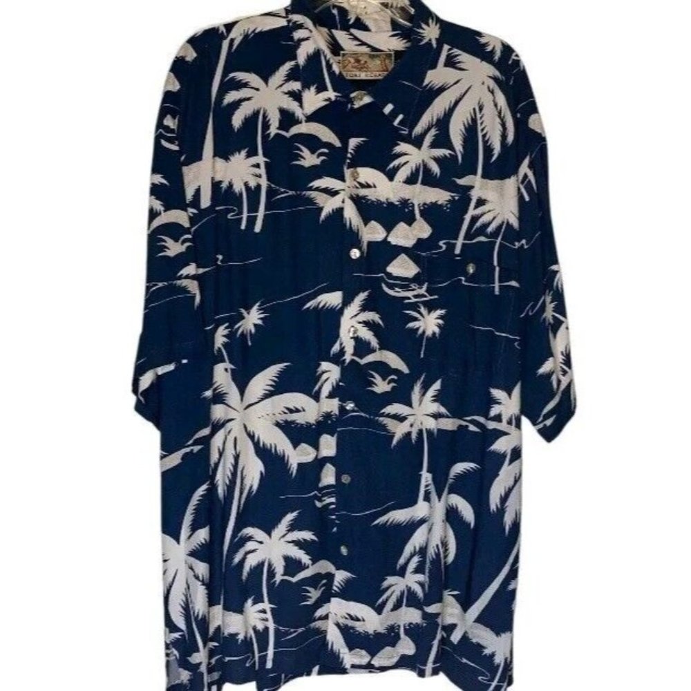 Tori Richard Hawaiian Shirt Mens 2XL Blue Floral Camp Buttin Up Made In Hawai